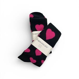 Francesca's Collections Black Socks with Pink Hearts